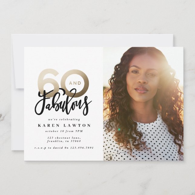 Gold making 60 look good photo birthday invitation (Front)