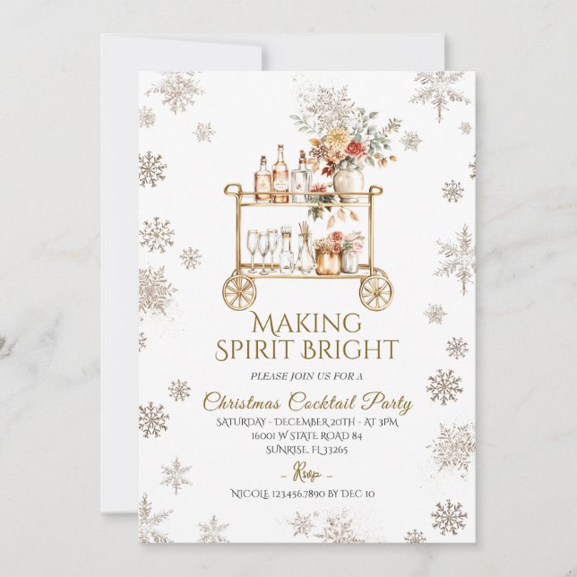 Gold Making Spirits Bright Cocktail Holiday Party  Invitation (Front)