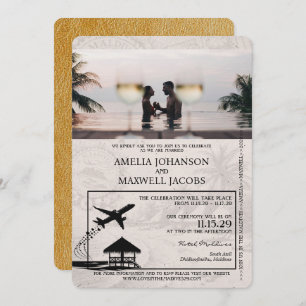 Gold Maldives Passport Wedding Invitation