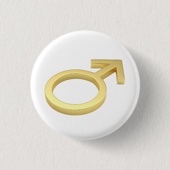 Gold male symbol 1 inch round button (Front)
