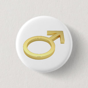 Gold male symbol 1 inch round button