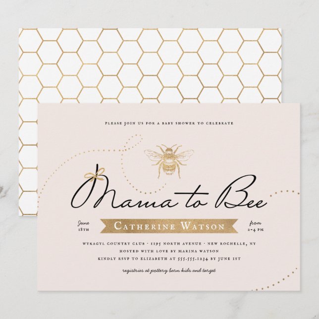 Gold Mama to Bee Baby Shower Invitation (Front/Back)