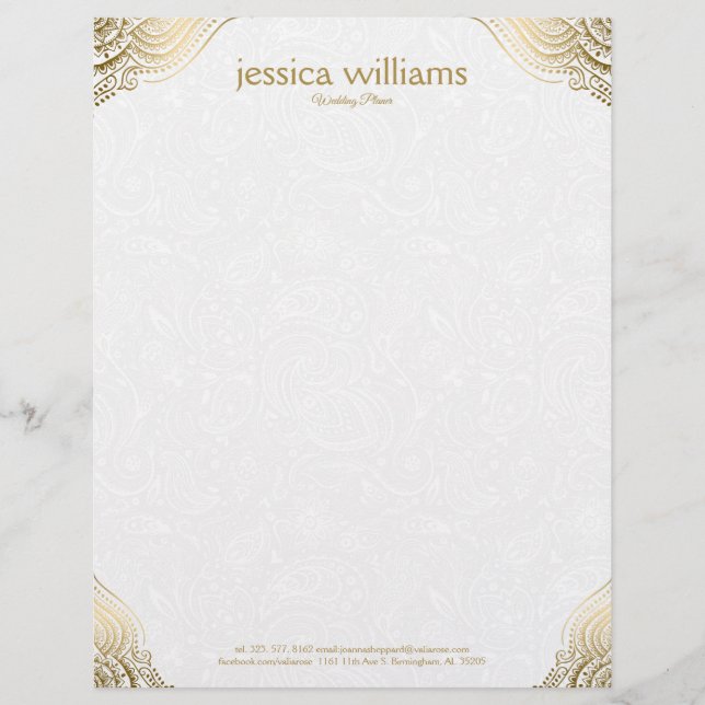 Gold Mandal Corners On White Paisley Background Letterhead (Front)