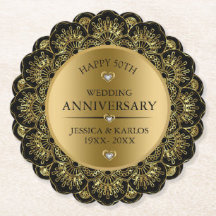 Gold mandala 50th gold wedding anniversary paper coaster