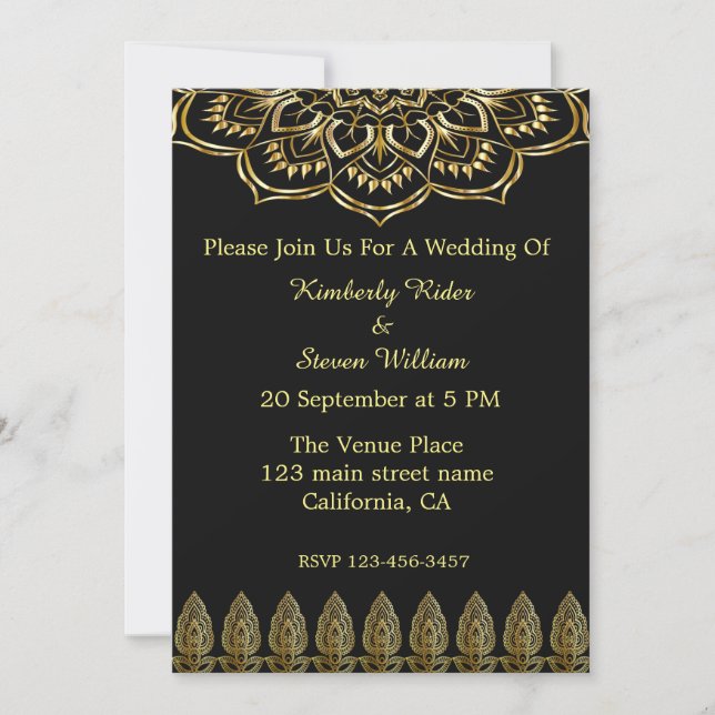 Gold Mandala And Henna Wedding Invitation (Front)
