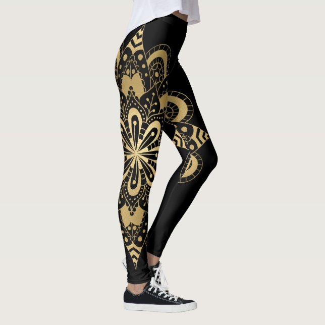 Gold Mandala Black Boho Leggings (Right)