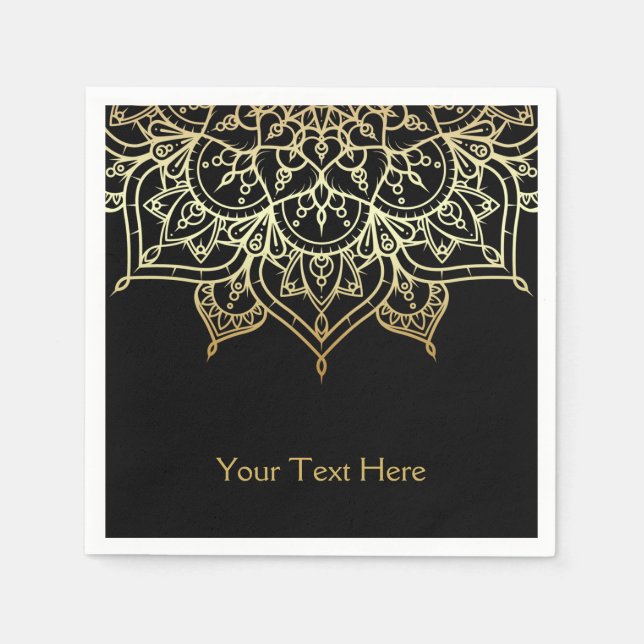 Gold Mandala Black Chic Modern Glam Party Napkin (Front)