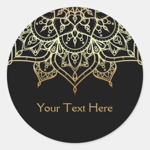 Gold Mandala Black Glam Chic Modern Glam Favour Classic Round Sticker