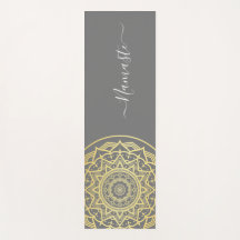 Gold Mandala Blue Namaste Script Yoga Mat