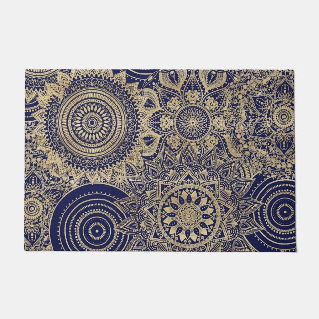 Gold Mandala Collection Blue Design Doormat (Front)