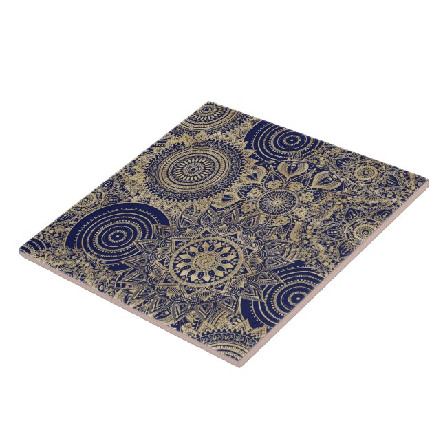 Gold Mandala Collection Blue Design Tile (Side)