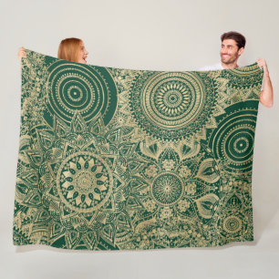 Gold Mandala Collection Green Design Fleece Blanket