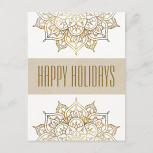 Gold Mandala Elegant Chic Glam Holiday Greetings Postcard