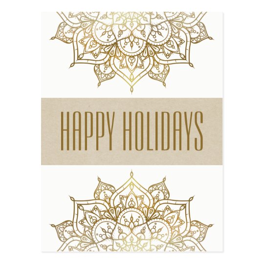 Gold Mandala Elegant Chic Glam Holiday Greetings Postcard