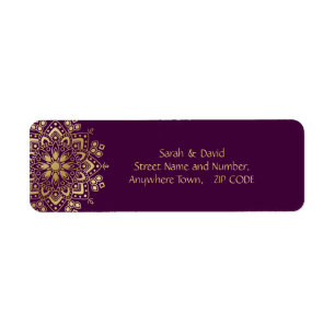 Gold Mandala Flourish on Purple Eggplant Plum