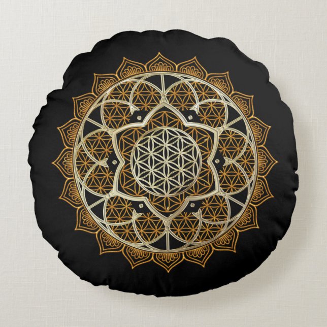 Gold Mandala Flower of life méditation Coussin (Devant)