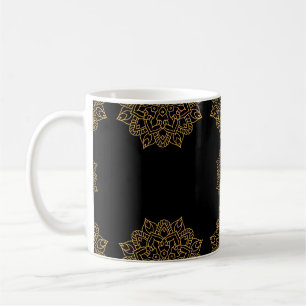Gold Mandala Flowers ornament with black pattern Coffee Mug