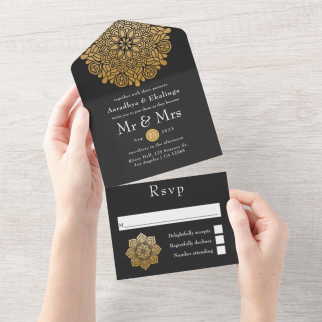 Gold Mandala Indian Wedding All In One Invitation (Tearaway)