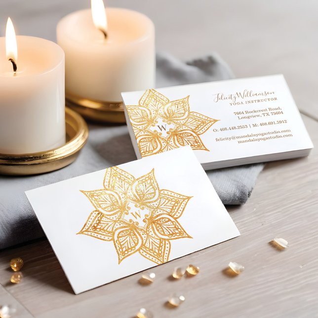 Gold Mandala Lotus Flower Monogram Business Card (Gold Mandala Lotus Flower Monogram Business Card)