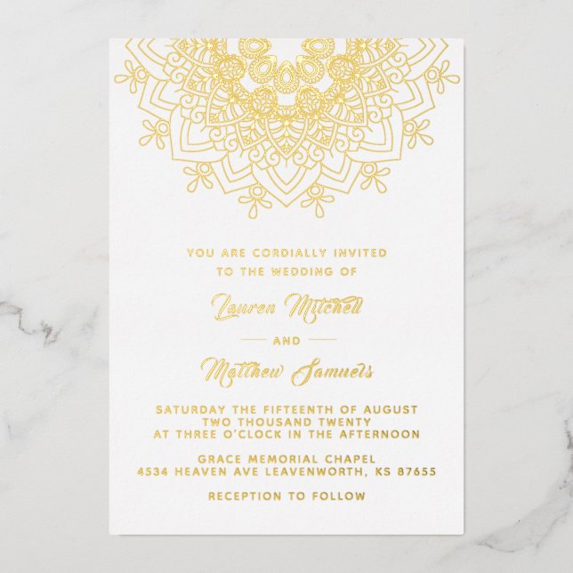 Gold Mandala Mariage Foil Invitation (Recto)