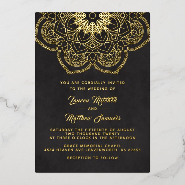Gold Mandala Mariage Foil Invitation (Recto)