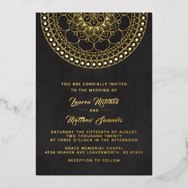 Gold Mandala Mariage Foil Invitation (Recto)