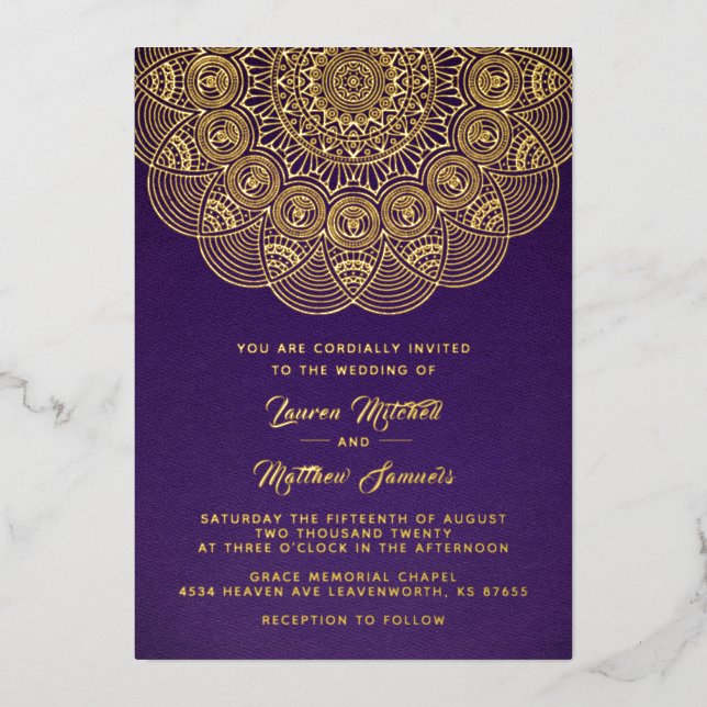 Gold Mandala Mariage Foil Invitation (Recto)