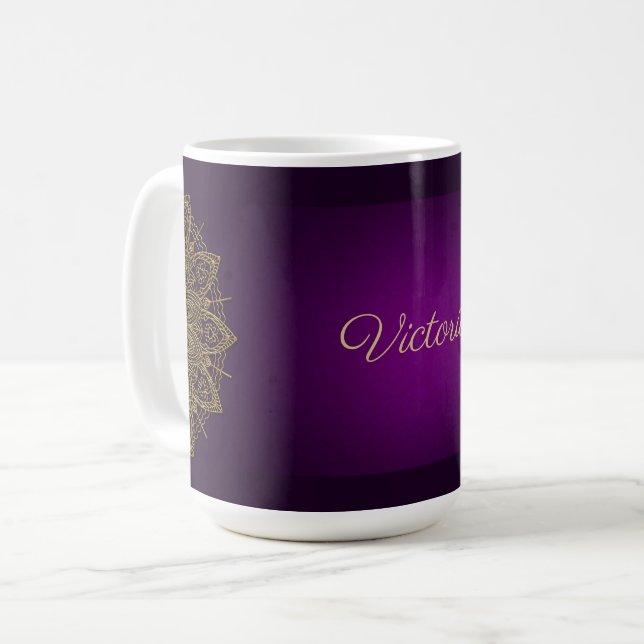 Gold Mandala Monogrammed Coffee Mug (Front Left)