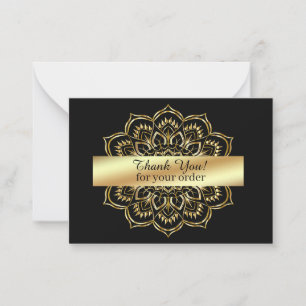 Gold Mandala On Black Background Thank You Card