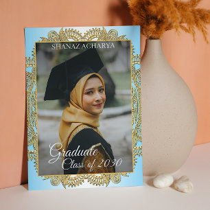 Gold Mandala On Blue Graduation Announcement