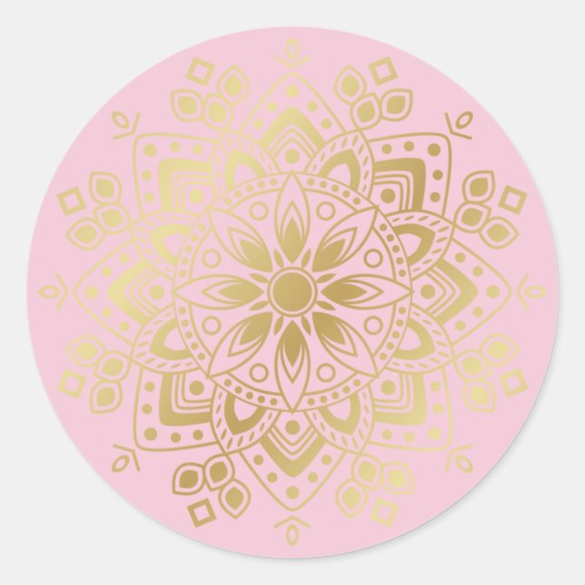 Gold Mandala on Light Blush Pink Envelope Seals (Front)