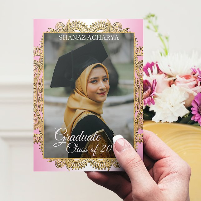 Gold Mandala On Pink Graduation Announcement (Creator Uploaded)