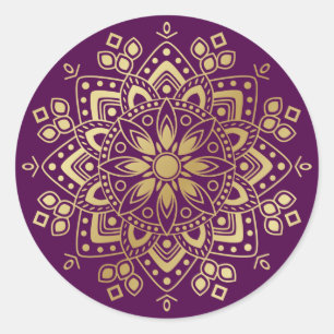 Gold Mandala on Purple Envelope Seals Stickers