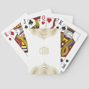 Gold mandala on white playing cards