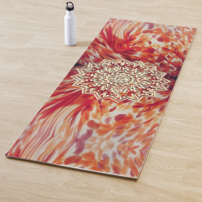 gold mandala orange abstract paint strokes   yoga mat (In Situ)