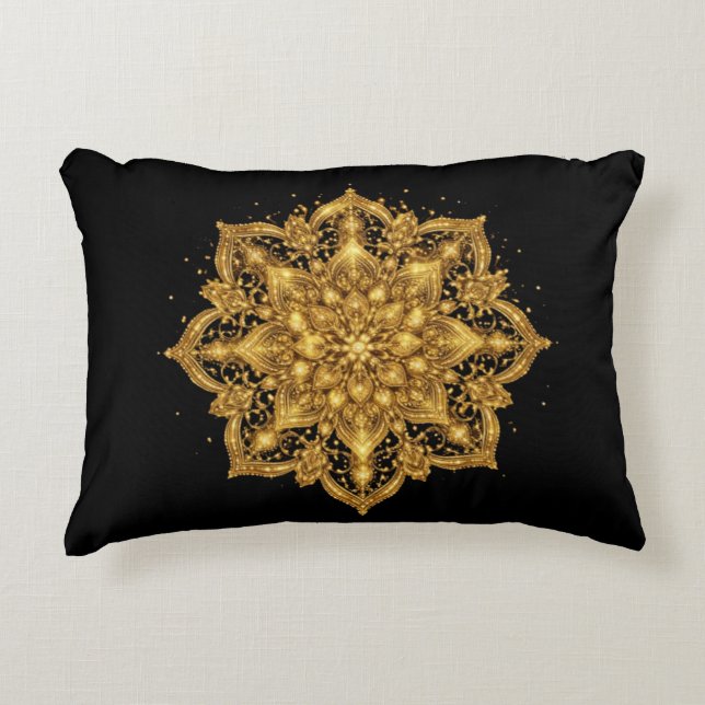 Gold Mandala Pillow Luxury Decorative Throw  (Front)