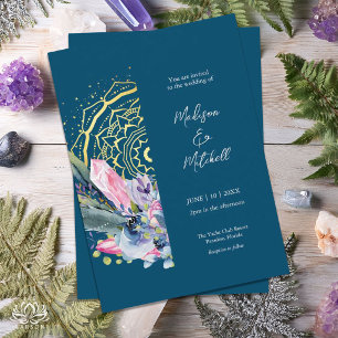 Gold Mandala Pink Crystal Boho Handfasting Wedding Invitation