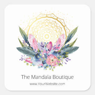 Gold Mandala Pink Crystals Psychic Spiritual Photo Square Sticker