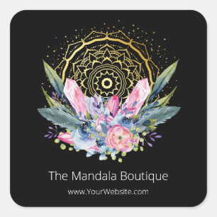 Gold Mandala Pink Crystals Psychic Spiritual Photo Square Sticker