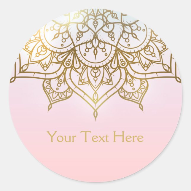 Gold Mandala Pink Peach Chic Modern Glam Favour Classic Round Sticker (Front)