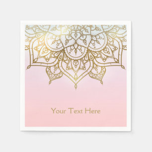 Gold Mandala Pink Peach Chic Modern Glam Party Napkin