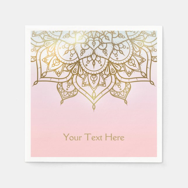 Gold Mandala Pink Peach Chic Modern Glam Party Napkin (Front)