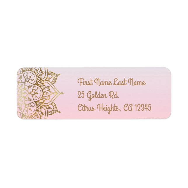 Gold Mandala Pink Peach Glam Modern Wedding (Front)