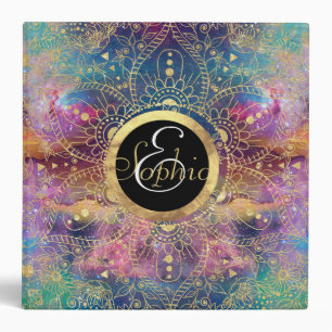Gold Mandala Watercolor Colourful Nebula Binder