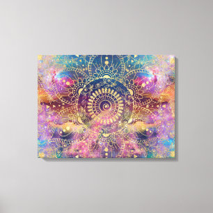 Gold Mandala Watercolor Colourful Nebula Canvas Print