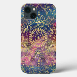 Gold Mandala Watercolor Colourful Nebula iPhone 13 Case