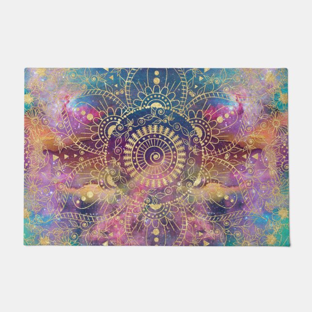 Gold Mandala Watercolor Colourful Nebula Doormat (Front)