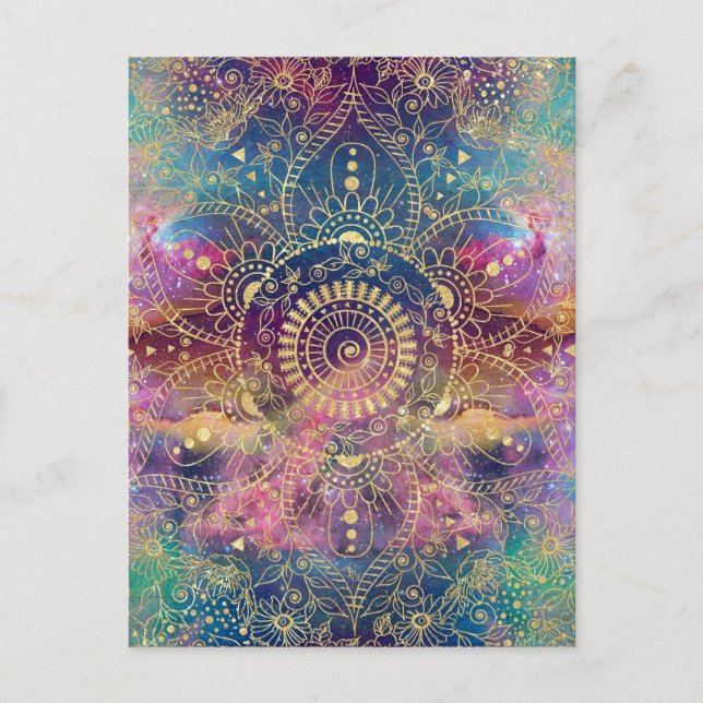 Gold Mandala Watercolor Colourful Nebula Postcard (Front)