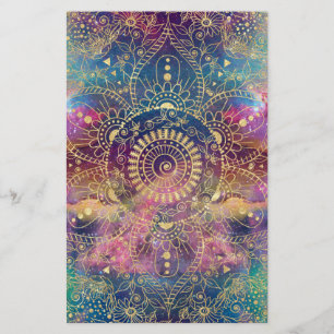 Gold Mandala Watercolor Colourful Nebula Stationery