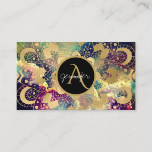 Gold mandala watercolor nebula business card